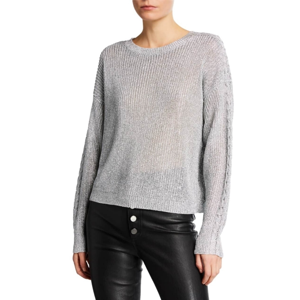 RTA Rhys Metallic Silver Open Knit Pullover Sweater - Picture 2 of 14